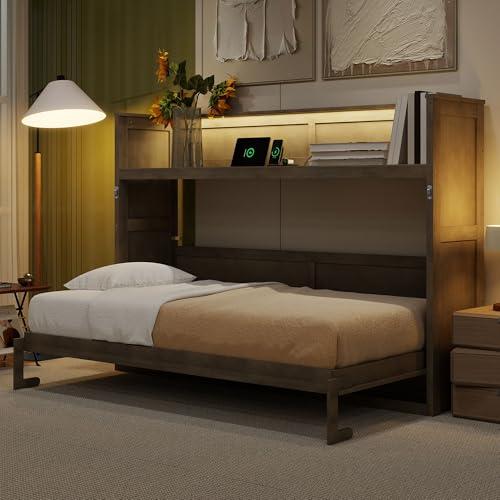 【並行輸入品】 Merax Twin XL Murphy Bed with LED Light \u0026 Charging Station, Farm_1