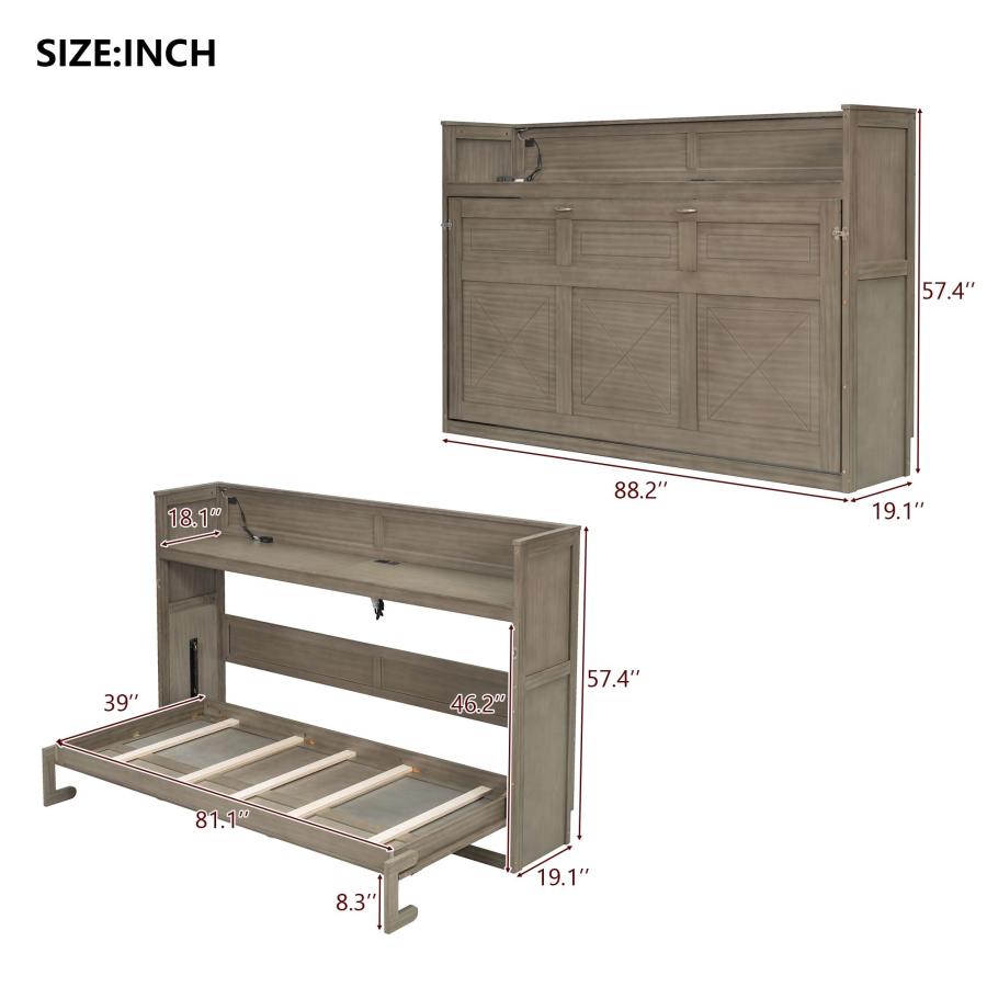 【並行輸入品】 Merax Twin XL Murphy Bed with LED Light \u0026 Charging Station, Farm_3