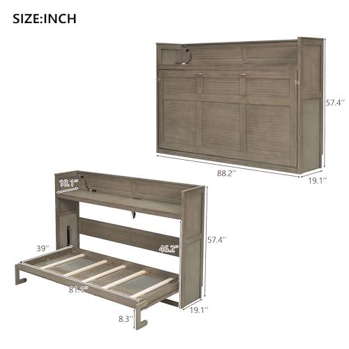 【並行輸入品】 Merax Twin XL Murphy Bed with LED Light \u0026 Charging Station, Farm_4