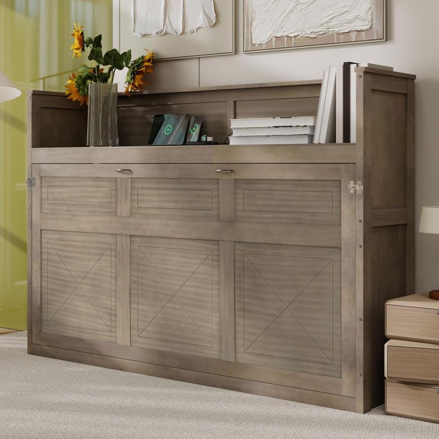 【並行輸入品】 Merax Twin XL Murphy Bed with LED Light \u0026 Charging Station, Farm_6