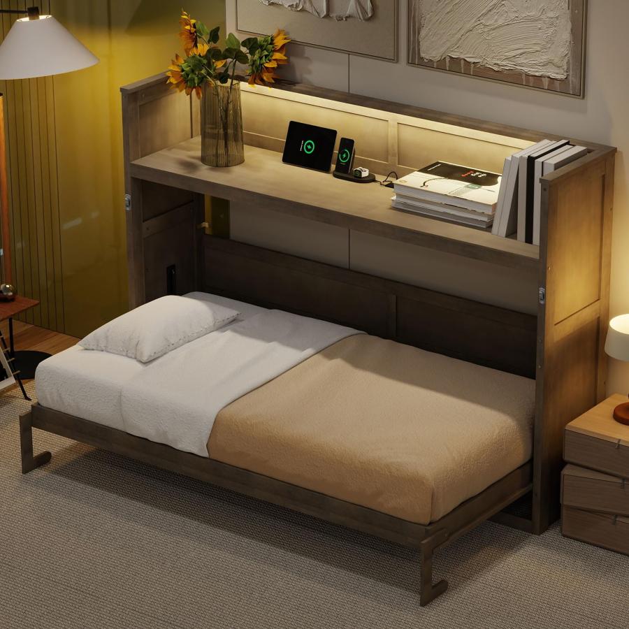 【並行輸入品】 Merax Twin XL Murphy Bed with LED Light \u0026 Charging Station, Farm_9