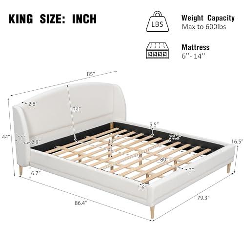 【並行輸入品】 JIJIWANG King Size Boucle Upholstered Bed Frame with Wingback He_4
