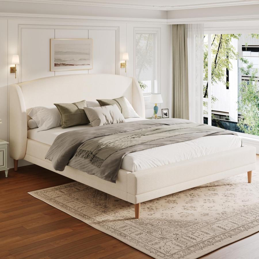 【並行輸入品】 JIJIWANG King Size Boucle Upholstered Bed Frame with Wingback He_6