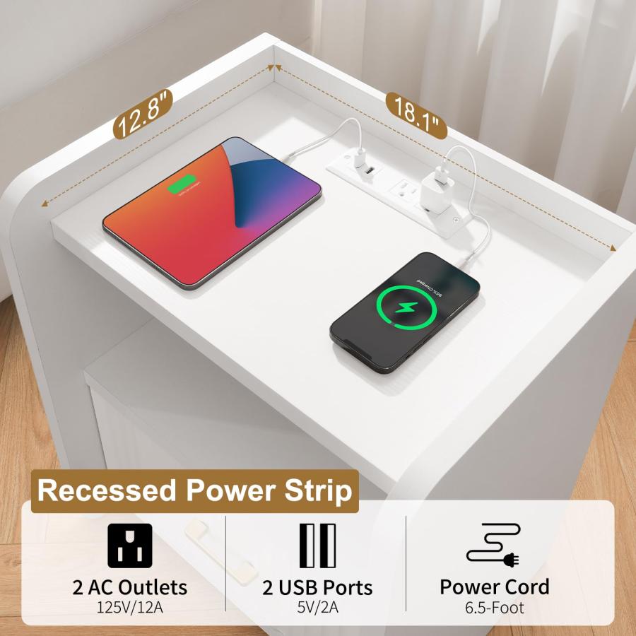 【並行輸入品】Curlaky (カーラキー) ナイトスタンド 充電ステーション付き 溝付きナイトスタンド 2個セット 引き出し付き モダンなベッ_3