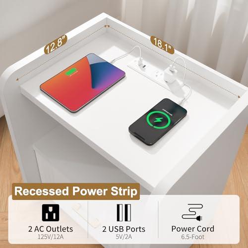 【並行輸入品】Curlaky (カーラキー) ナイトスタンド 充電ステーション付き 溝付きナイトスタンド 2個セット 引き出し付き モダンなベッ_4