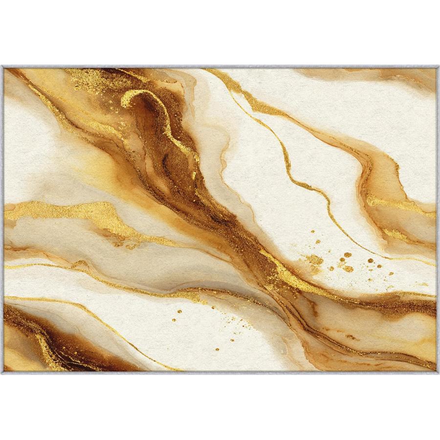 【並行輸入品】 Brown Marble Rug， 4x6 Area Rugs Mustard Textured Gold Beige Patt_3
