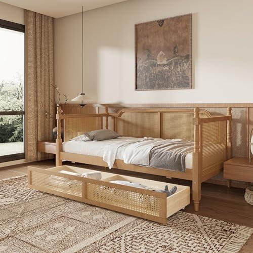 【並行輸入品】 Harper & Bright Designs Twin Size Rattan Daybed with Storage Dra_1