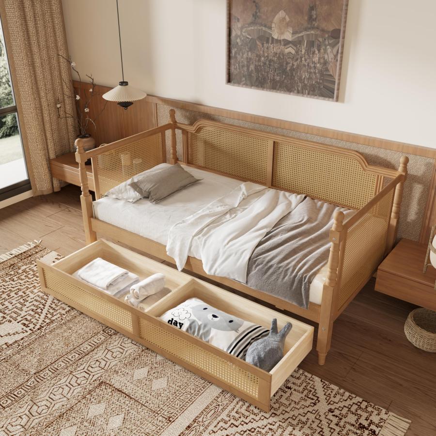 【並行輸入品】 Harper & Bright Designs Twin Size Rattan Daybed with Storage Dra_9