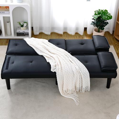 【並行輸入品】 AnoYishev Futon Sofa Bed PU Leather Modern Convertible Futon Cou