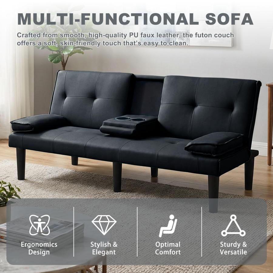 【並行輸入品】 AnoYishev Futon Sofa Bed PU Leather Modern Convertible Futon Cou
