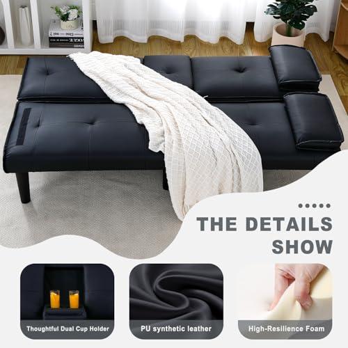 【並行輸入品】 AnoYishev Futon Sofa Bed PU Leather Modern Convertible Futon Cou