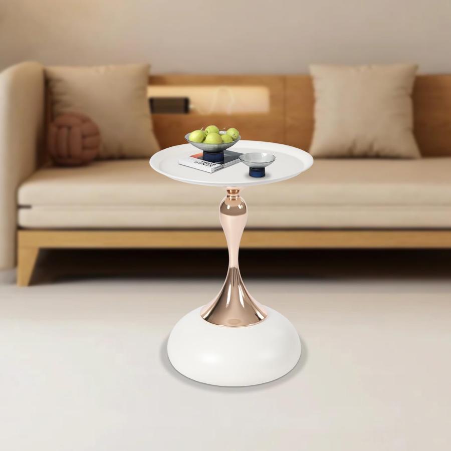【並行輸入品】 Ironalita White Pedestal Side Table for Small Spaces， Metal Roun_3