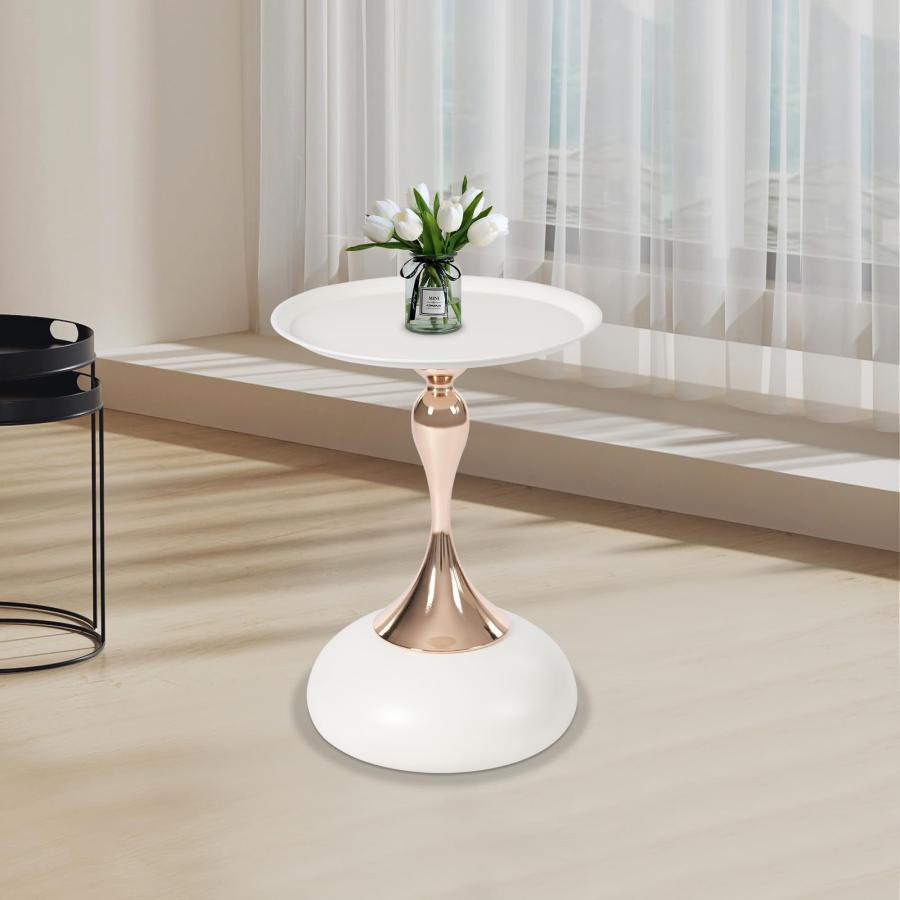 【並行輸入品】 Ironalita White Pedestal Side Table for Small Spaces， Metal Roun_6