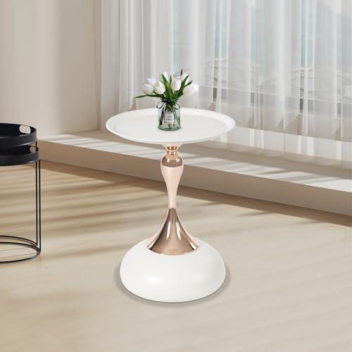【並行輸入品】 Ironalita White Pedestal Side Table for Small Spaces， Metal Roun_7