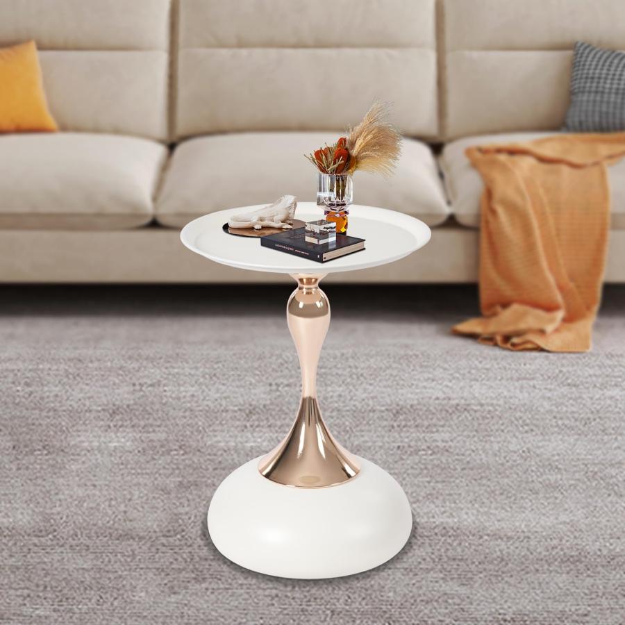 【並行輸入品】 Ironalita White Pedestal Side Table for Small Spaces， Metal Roun_9