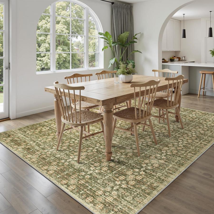 【並行輸入品】DCX 洗濯機洗い可能 オリーブとグリーンのラグ 8x10 DCX 8x10 Neutral Rug， Kid & Pet Fri_3