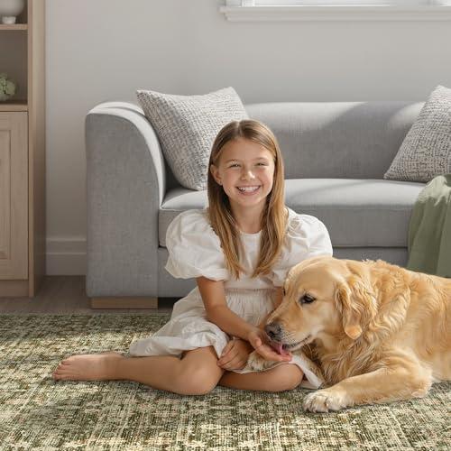【並行輸入品】DCX 洗濯機洗い可能 オリーブとグリーンのラグ 8x10 DCX 8x10 Neutral Rug， Kid & Pet Fri_7