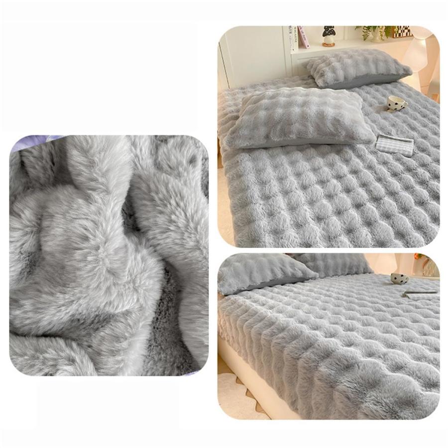 【並行輸入品】 Puffy Comfort Thickened Faux Rabbit Fur Bed Sheet Set， Milk Velv_9