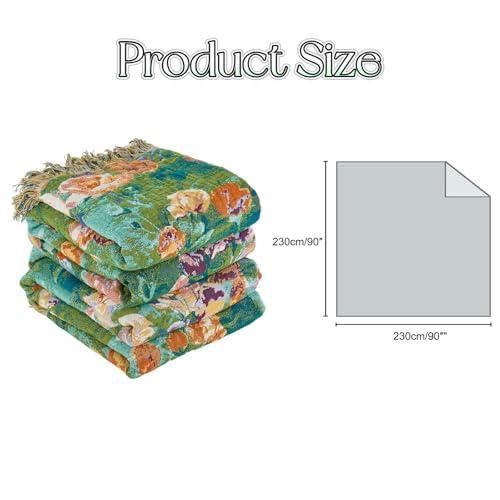 【並行輸入品】Ownkoti ベッド用スローブランケット 90インチ×90インチ キルト100%コットン ボーホーブランケット リバーシブルカバ