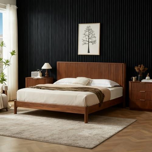 【並行輸入品】 LUMISOL King Size Mid Century Modern Fluted Platform Bed with Hy_1