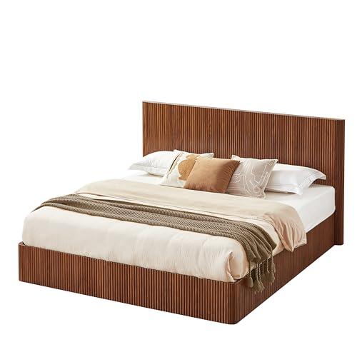 【並行輸入品】 LUMISOL King Size Mid Century Modern Fluted Platform Bed with Hy_7