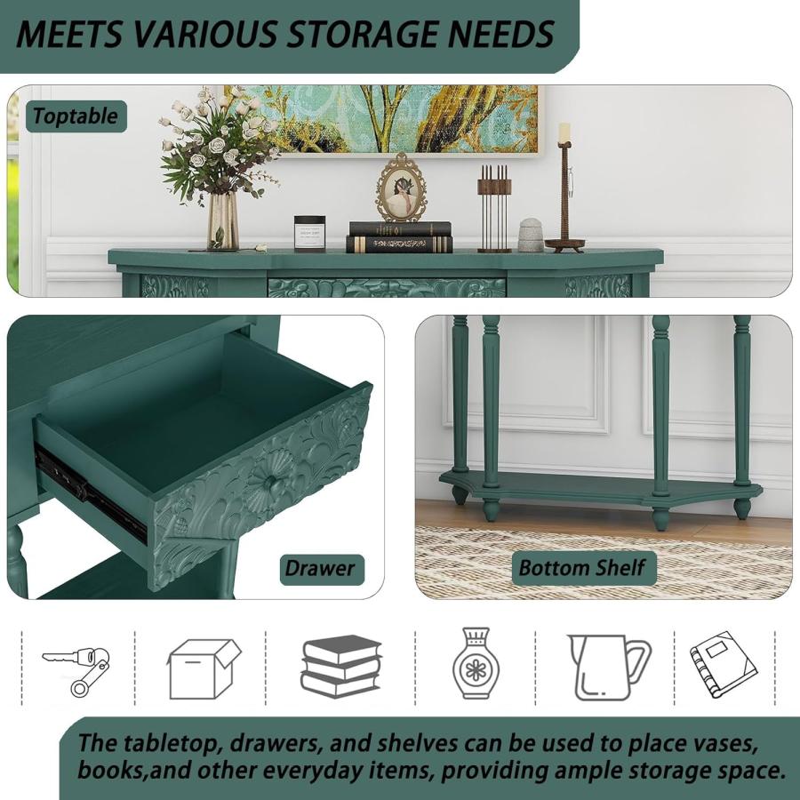 【並行輸入品】 YHAOWORKS Carved Console Table with 1 Drawer， Sofa Table with Op_6