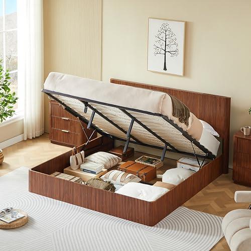 【並行輸入品】 LUMISOL King Size Lift Up Storage Bed Frame， Wooden Platform Bed_7