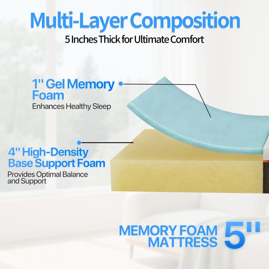 【並行輸入品】 YRLLENSDAN 5 Inch Twin XL Memory Foam Mattress， Cooling Gel Twin_6