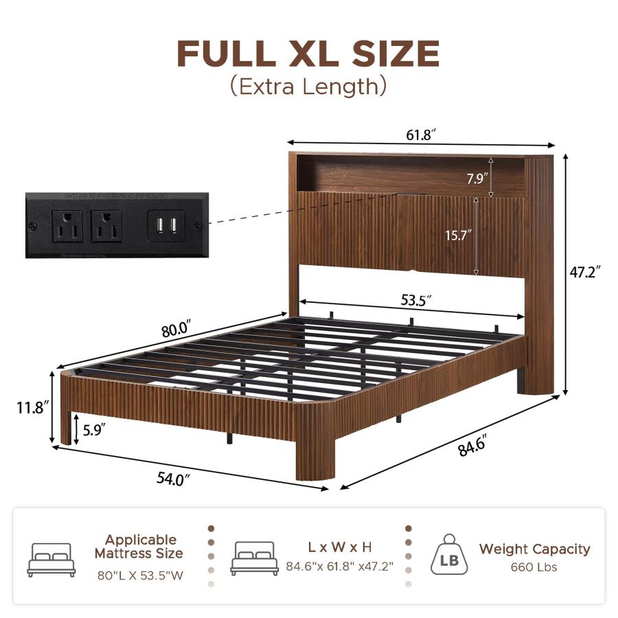 【並行輸入品】 CORAZAZA Walnut Full Size Bed Frame with USB Charging Station an_3