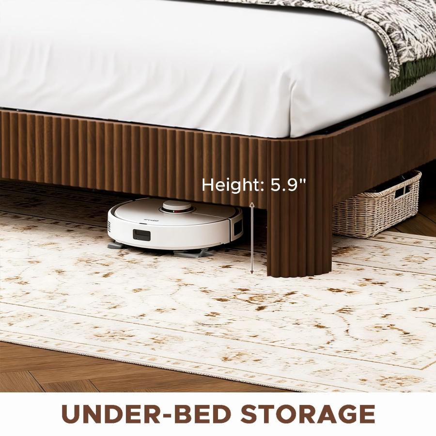【並行輸入品】 CORAZAZA Walnut Full Size Bed Frame with USB Charging Station an_9
