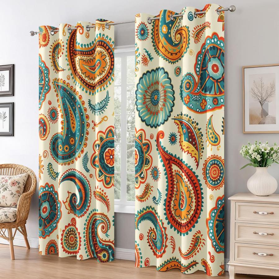【並行輸入品】 Bohemian Paisley Curtains for Living Room Vintage Paisley Curt_3