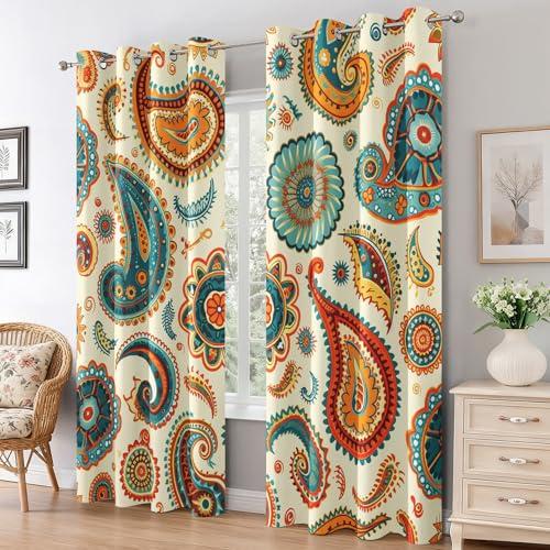 【並行輸入品】 Bohemian Paisley Curtains for Living Room Vintage Paisley Curt_4