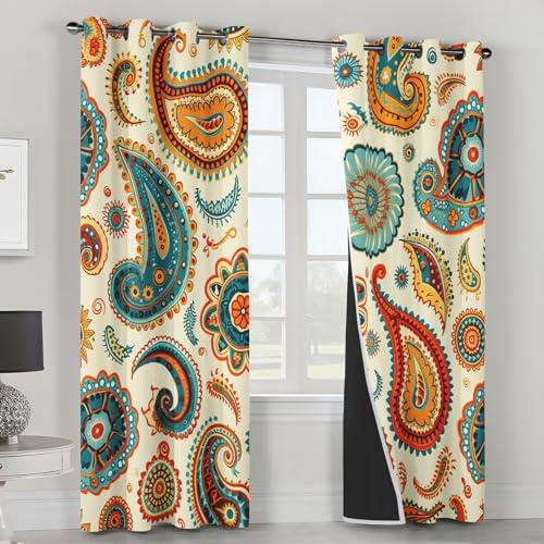 【並行輸入品】 Bohemian Paisley Curtains for Living Room Vintage Paisley Curt_7