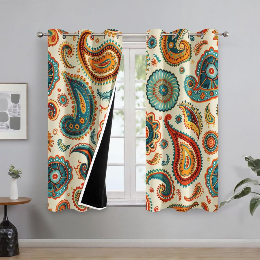 【並行輸入品】 Bohemian Paisley Curtains for Living Room Vintage Paisley Curt_9