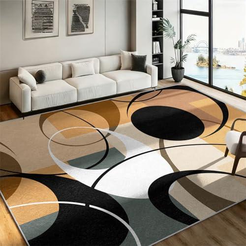 【並行輸入品】 Modern Wavy Circles Area Rug 3x5ft， Geometric Design Low Pile Ca_1