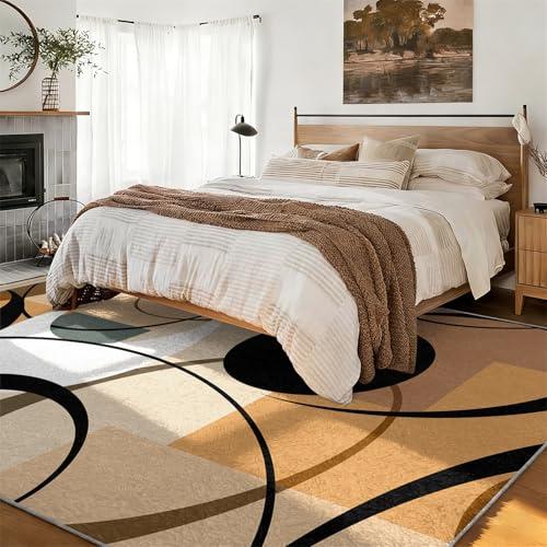 【並行輸入品】 Modern Wavy Circles Area Rug 3x5ft， Geometric Design Low Pile Ca_4