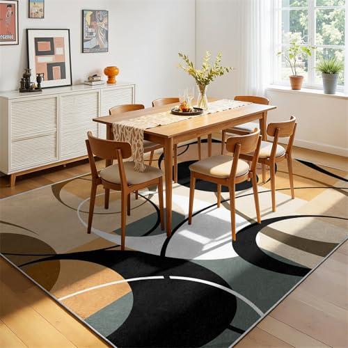 【並行輸入品】 Modern Wavy Circles Area Rug 3x5ft， Geometric Design Low Pile Ca_7
