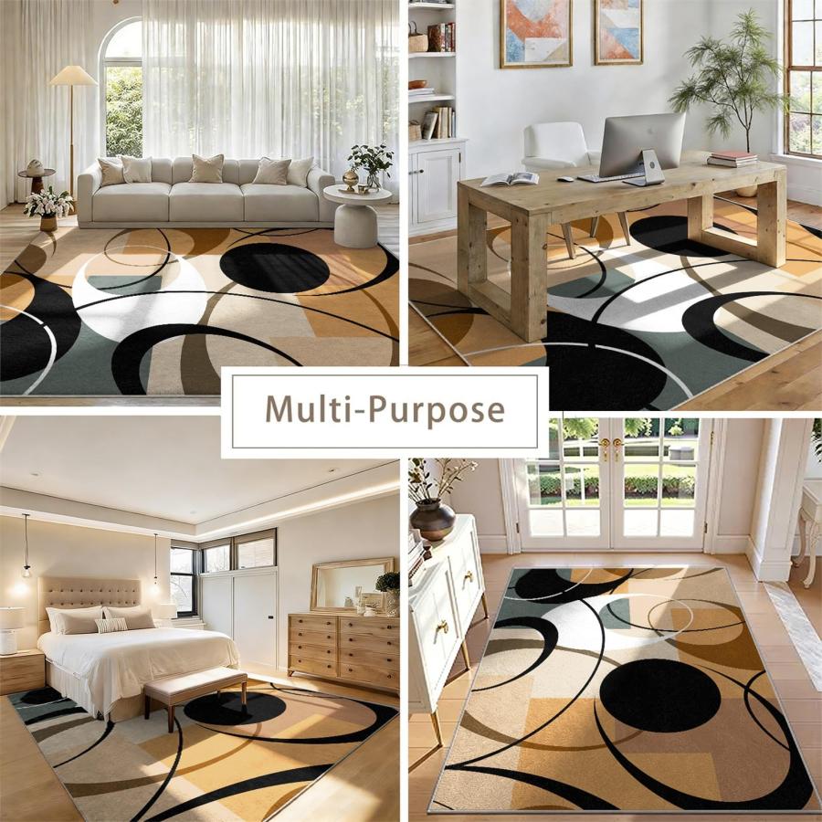 【並行輸入品】 Modern Wavy Circles Area Rug 3x5ft， Geometric Design Low Pile Ca_9