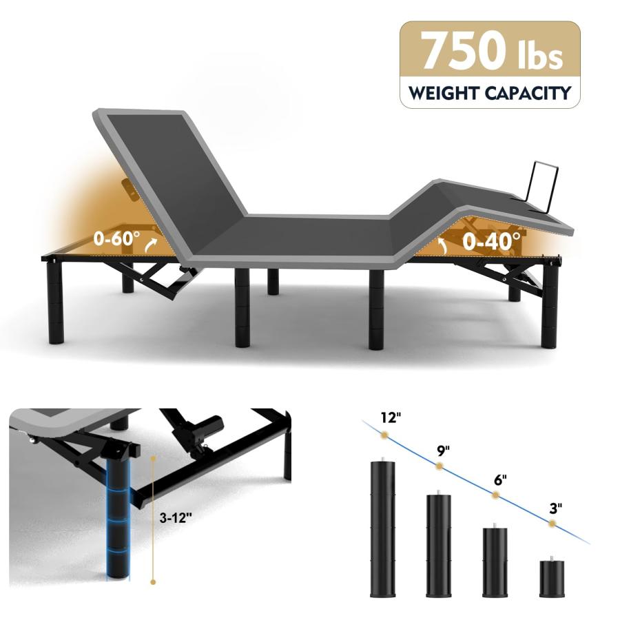 【並行輸入品】 Adjustable Bed Frame with Massage and Zero Gravity Positions， Tw_6