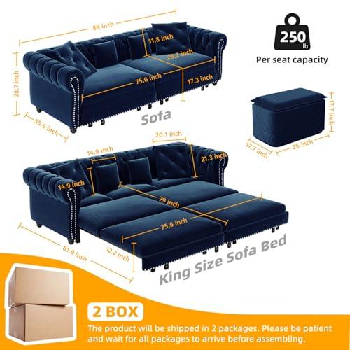 【並行輸入品】 healthomse 89" King Size Pull Out Sofa Bed， 3 in 1 Velvet Conver_4
