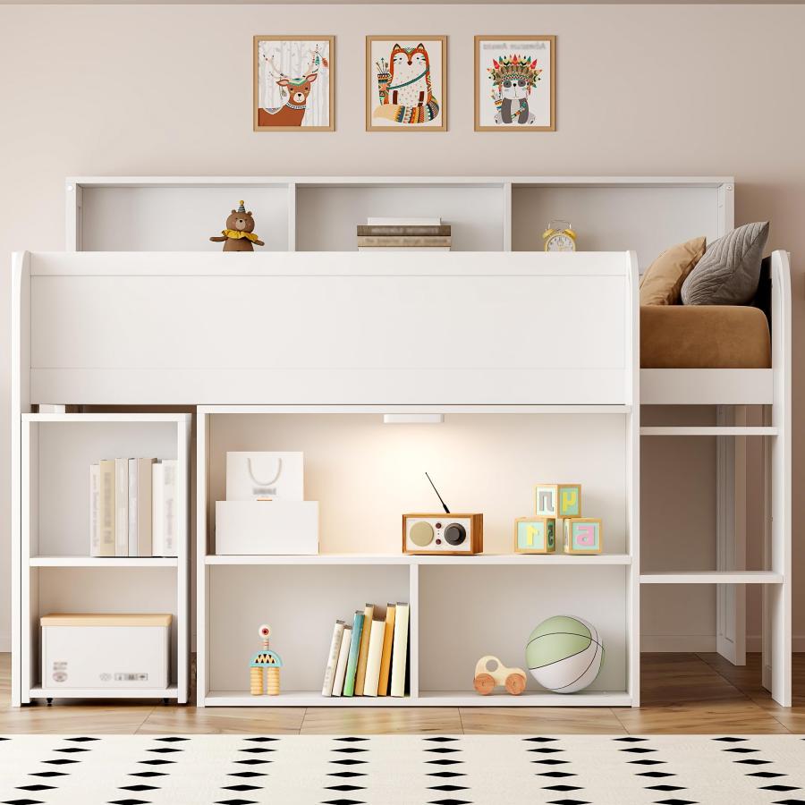 【並行輸入品】 MaiDeHaoo Full Size Low Loft Bed with Play Area Under， Playhouse_3