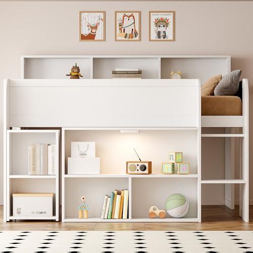 【並行輸入品】 MaiDeHaoo Full Size Low Loft Bed with Play Area Under， Playhouse_4