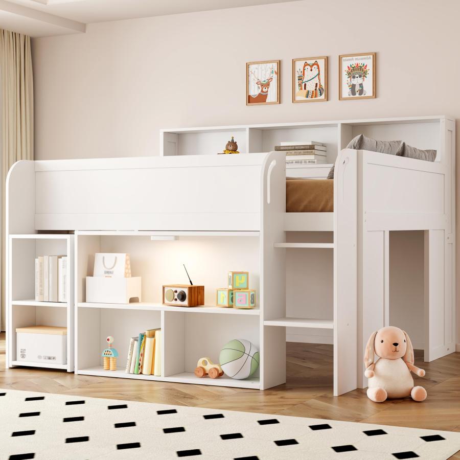 【並行輸入品】 MaiDeHaoo Full Size Low Loft Bed with Play Area Under， Playhouse_6