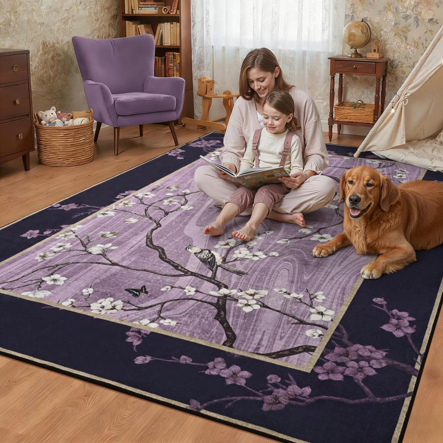 【並行輸入品】Foxmas 6x9 ラグ リビングルーム用、洗濯可能 ノンスリップ フローラル バードラグ ローパイル オリエンタルスタイル イ_9