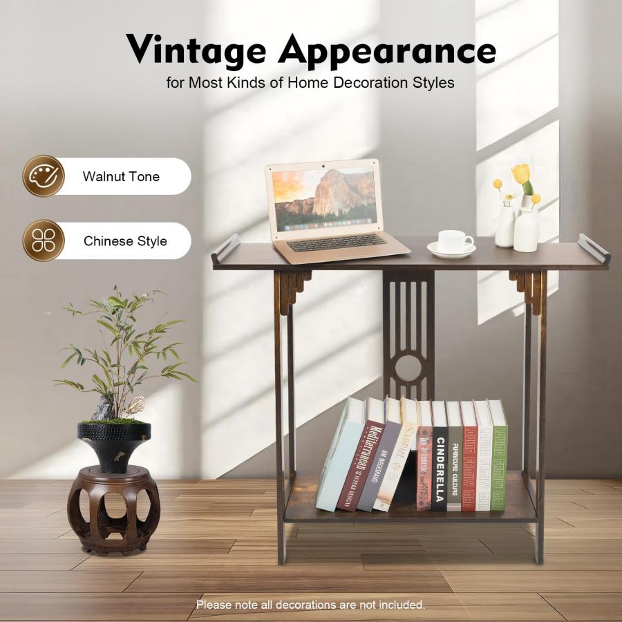 【並行輸入品】 BIAZFYIUW Bamboo Entryway Table 2 Tier， 40" Heavy Duty Console T