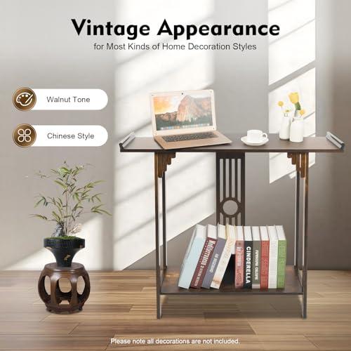 【並行輸入品】 BIAZFYIUW Bamboo Entryway Table 2 Tier， 40" Heavy Duty Console T