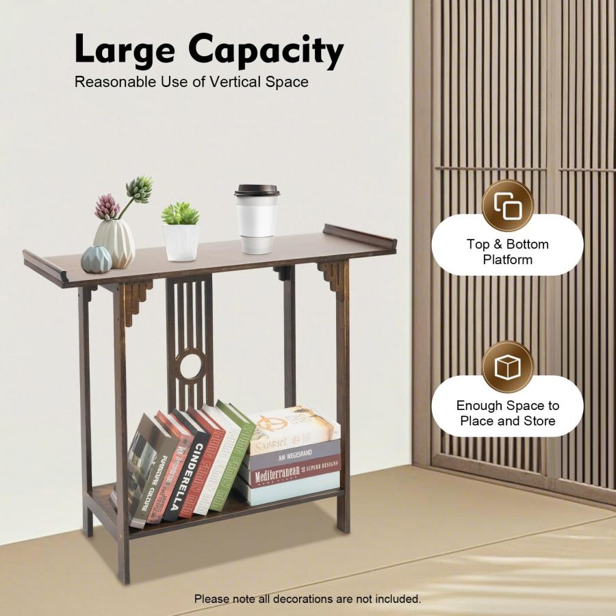 【並行輸入品】 BIAZFYIUW Bamboo Entryway Table 2 Tier， 40" Heavy Duty Console T