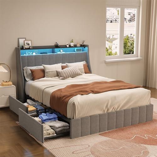 並行輸入品】 Full Size Bed Frame with 4 Storage Drawers, Modern