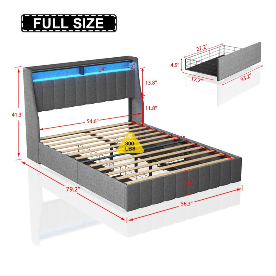 並行輸入品】 Full Size Bed Frame with 4 Storage Drawers, Modern