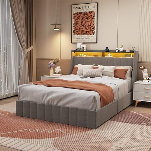 並行輸入品】 Full Size Bed Frame with 4 Storage Drawers, Modern